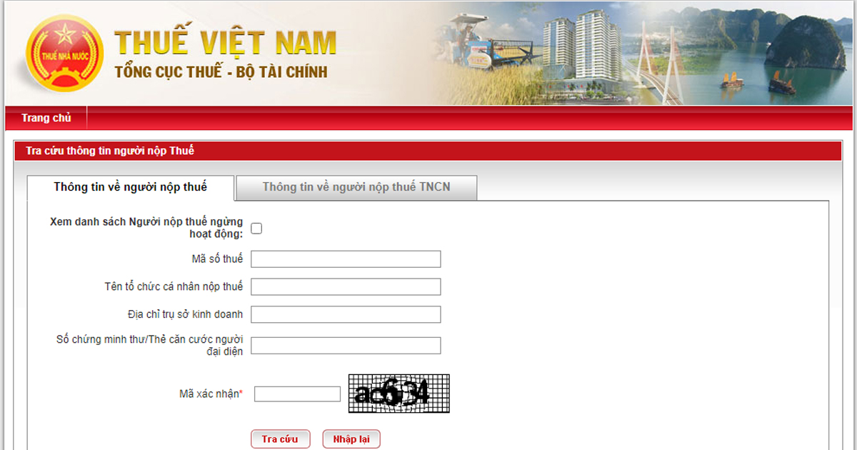 Tra cứu mã số thuế tại Website của Tổng cục thuế