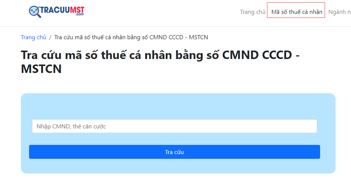 Tra cứu mã số thuế tại website tracuumst